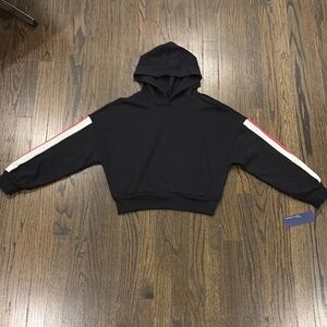 NWT Black Cropped Hoodie with Red and White Stripes by Habitual (size 12)